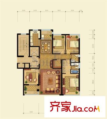 雅戈?duì)栭L島花園高層B1戶型 4室2廳2衛(wèi)1廚