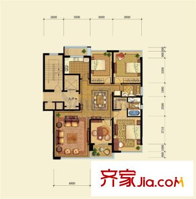 雅戈?duì)栭L島花園高層A1戶型 4室2廳2衛(wèi)1廚