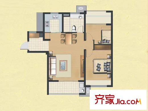 萬科金色水岸 2室1廳1衛(wèi)1廚 戶型圖