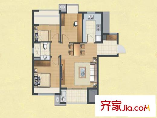 萬科金色水岸 3室1廳1衛(wèi)1廚 戶型圖