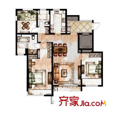 萬科金色水岸 2室2廳2衛(wèi)1廚 戶型圖