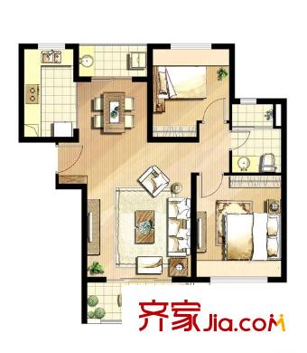 萬科金色水岸 2室1廳1衛(wèi)1廚 戶型圖