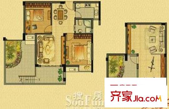 銀億上上城戶型圖上上城戶型B1(1） 2室2廳1衛(wèi)1廚