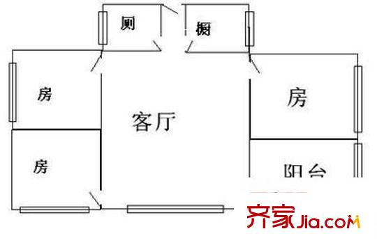 体育西横街小区户型图3室1厅户型图 3室1厅1卫1厨