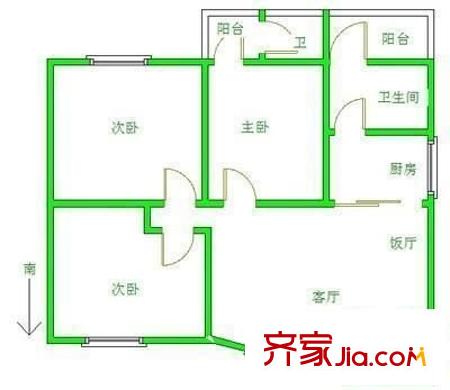 金坤花园户型图3室2厅户型图 3室2厅2卫1厨