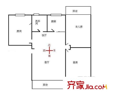 金坤花园户型图3室2厅户型图 3室2厅1卫1厨