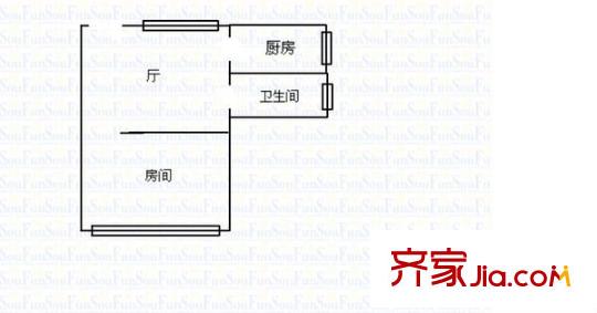 华工南秀村户型图1室1厅户型图 1室1厅1卫1厨