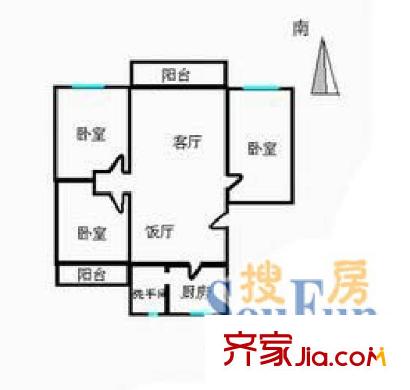 龙口西路小区户型图3室2厅户型图 3室2厅1卫1厨