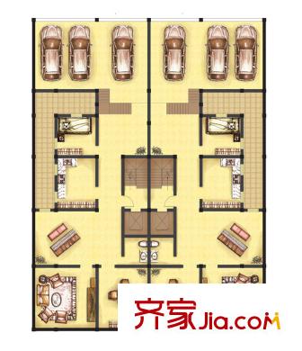 興潤桃源府邸戶型圖雙拼別墅A戶型地下室 