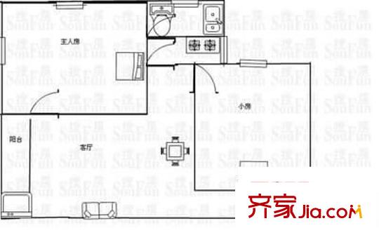 中山三院宿舍户型图2室2厅 56平方米 户型图 2室2厅1卫1厨
