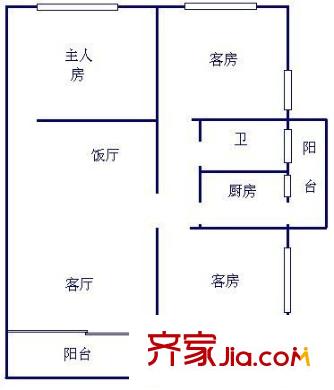 中山三院宿舍楼 3室 户型图