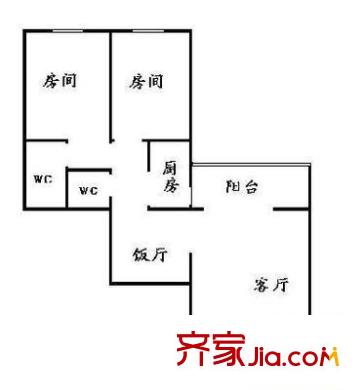 中山三院宿舍楼 2室 户型图