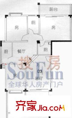 云山翠苑户型图云翠F203 3室2厅2卫1厨