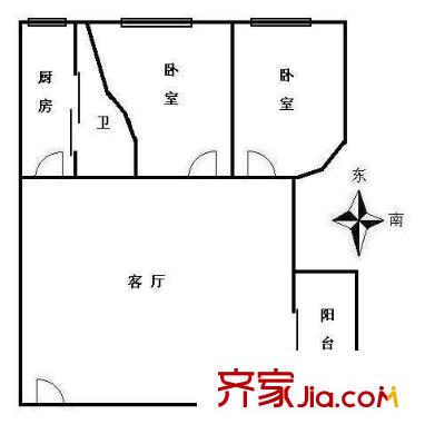 云山翠苑户型图2室1厅户型图 2室1厅1卫1厨