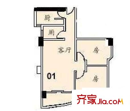 一方雅居户型图2室1厅户型图 2室1厅1卫1厨