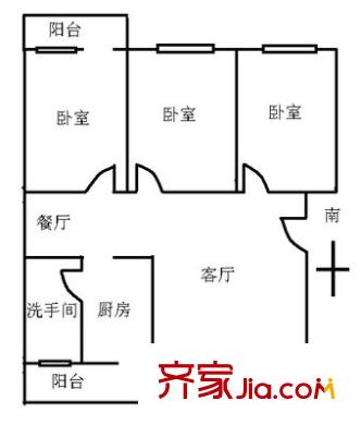 一方雅居户型图3室2厅户型图 3室2厅1卫1厨