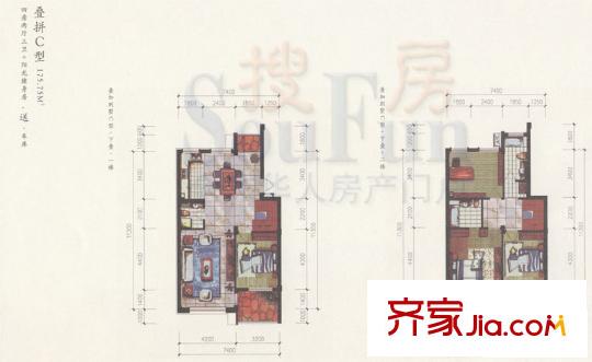 慈湖逸墅戶型圖疊拼C 4室2廳3衛(wèi)