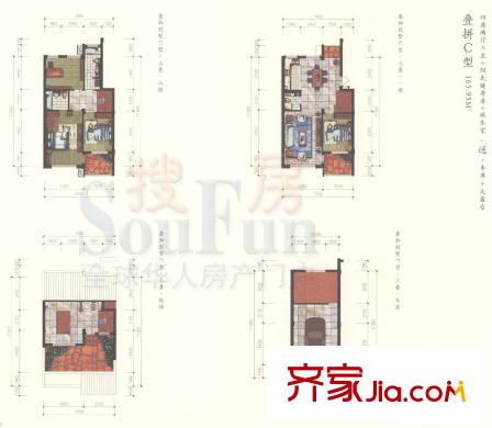 慈湖逸墅戶型圖疊拼C 4室2廳3衛(wèi)