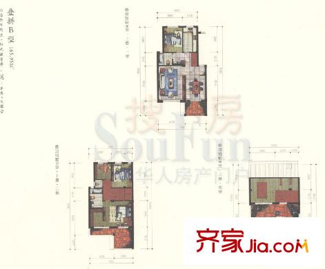 慈湖逸墅戶型圖疊拼B型 4室2廳2衛(wèi)