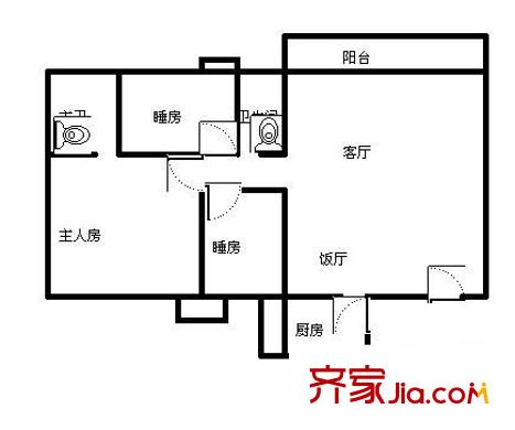东风广场三期户型图3室2厅户型图 3室2厅2卫1厨