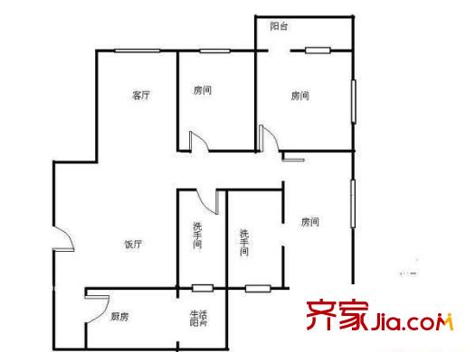 东湖豪苑户型图3室2厅户型图 3室2厅2卫1厨