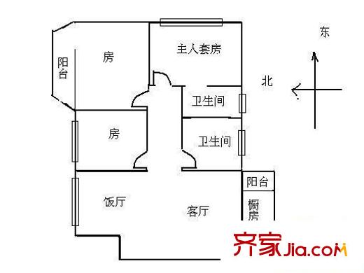 东湖豪苑户型图3室2厅户型图 3室2厅2卫1厨