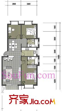淺水灣城市花園別墅戶型圖3室2廳 3室2廳2衛(wèi)1廚