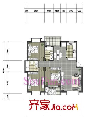 淺水灣城市花園別墅戶型圖3室2廳 3室2廳2衛(wèi)1廚
