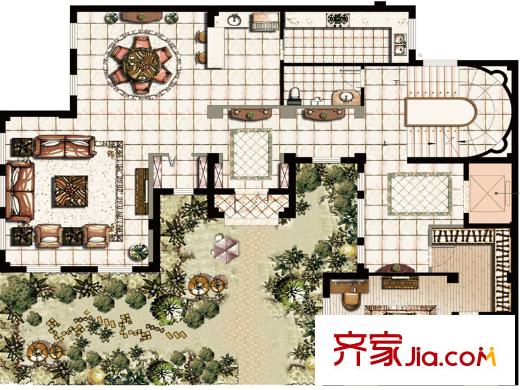 東半島山河墅D2戶型一層 1室2廳2衛(wèi)1廚