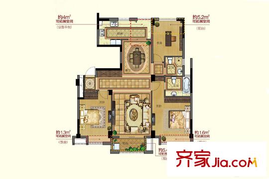 銀億都會(huì)國際E戶型 3室2廳2衛(wèi)1廚