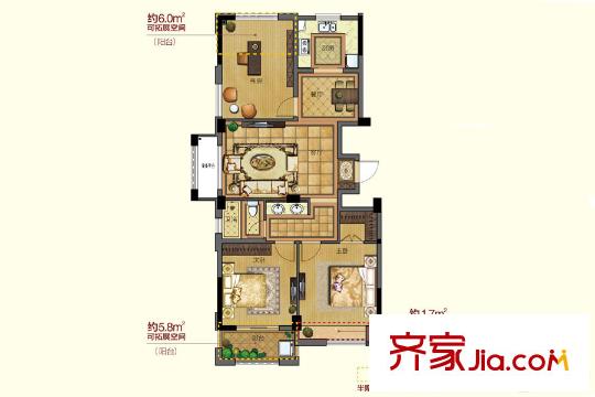 銀億都會(huì)國際D戶型 3室2廳1衛(wèi)1廚