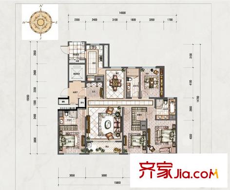 南塘金茂府C1戶型 4室2廳3衛(wèi)1廚