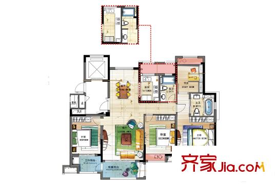 梁祝文化小鎮(zhèn)天逸灣F戶型 4室2廳2衛(wèi)1廚