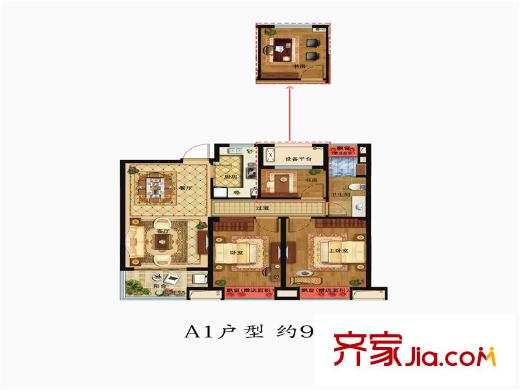 鉑悅府1、2、3、6、9、10#樓A1戶型 3室2廳1衛(wèi)1廚
