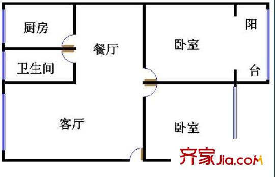 北京南路小区户型图2室2厅户型图 2室2厅1卫1厨