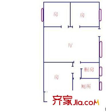 北京南路小区户型图3室1厅户型图 3室1厅1卫1厨
