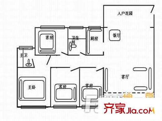 小城之春户型图4室2厅户型图 4室2厅2卫1厨