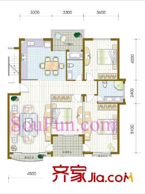 雅戈?duì)枛|湖花園二期戶型圖3室2廳 3室2廳2衛(wèi)1廚