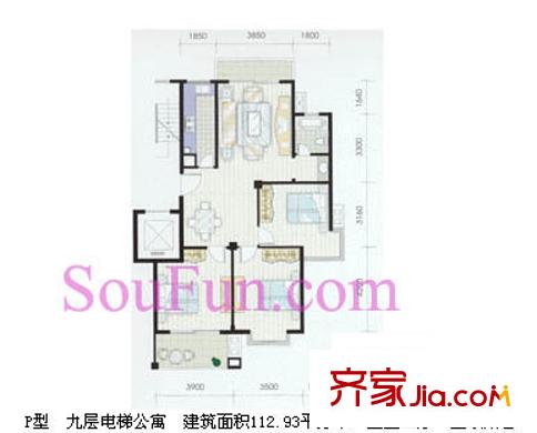 雅戈?duì)枛|湖花園二期戶型圖3室2廳 3室2廳1衛(wèi)1廚