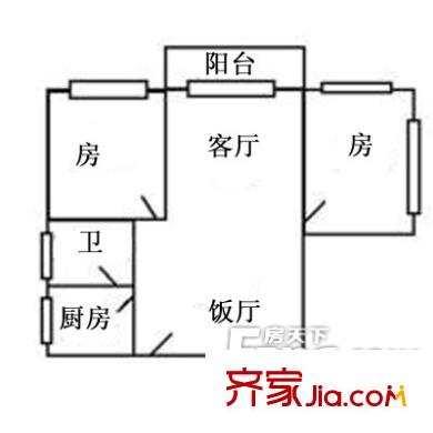 世贸花园户型图2室2厅户型图 2室2厅1卫1厨