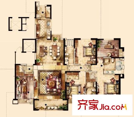 中海雍城世家戶型圖二期46#大平層 5室3廳3衛(wèi)1廚