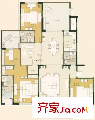 BOBO城戶型圖H戶型 4室3廳3衛(wèi)1廚