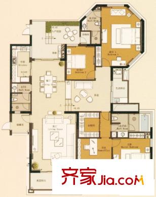 BOBO城戶型圖G戶型 4室3廳2衛(wèi)1廚