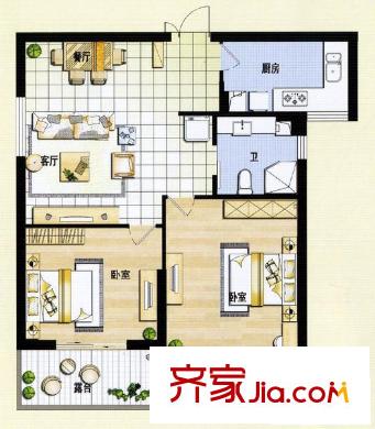 華豐紫郡 2室2廳1衛(wèi)1廚 戶(hù)型圖