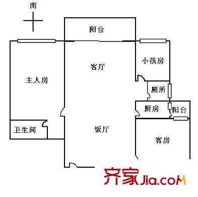 东山锦轩户型图3室2厅户型图 3室2厅1卫1厨