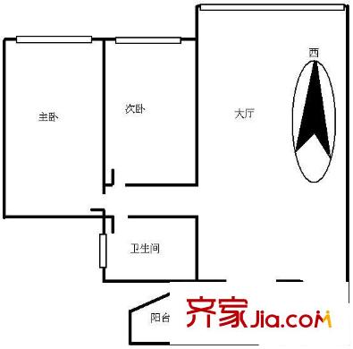 东山锦轩户型图2室1厅户型图 2室1厅1卫1厨