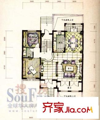 雅戈?duì)栂沩灋硠e墅 2室2廳2衛(wèi)1廚 戶型圖