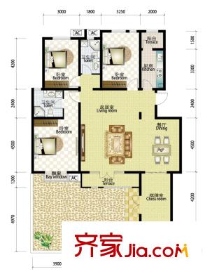 海泰海港花園B類洋房一層01、02戶型 4室2廳2衛(wèi)