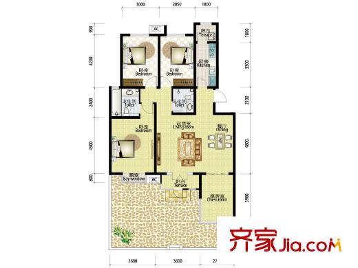 海泰海港花園A類洋房一層01、02戶型 4室2廳2衛(wèi)