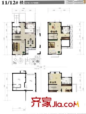 大唐壹號領(lǐng)館戶型圖別墅11、12號樓04戶型 3室2廳3衛(wèi)1廚